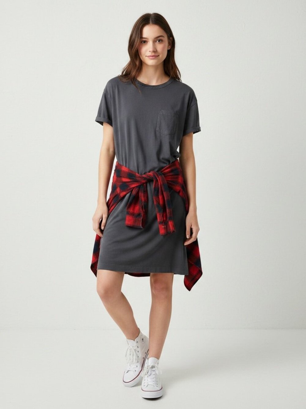 Old Navy Vintage T-Shirt Shift Dress Charcoal Gray Pocket Size Medium